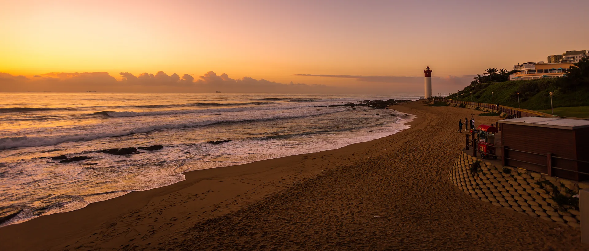 Umhlanga beachfront and lighthouse at sunset