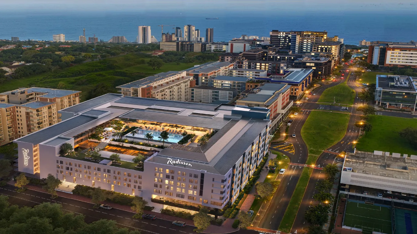 Aerial view of the Radisson Serviced Apartments development, Umhlanga