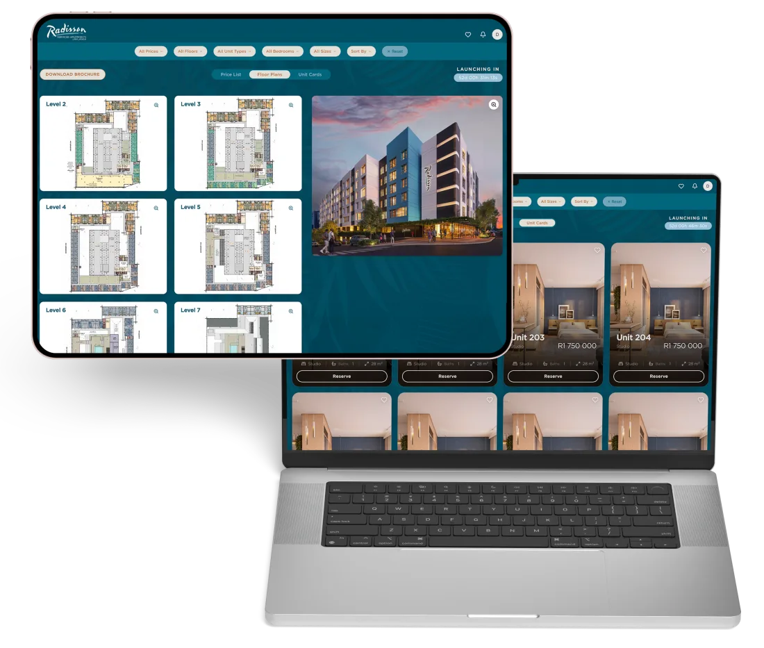 Marketplace platform shown on desktop and laptop