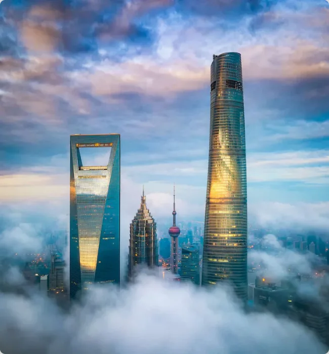 City skyline at dusk