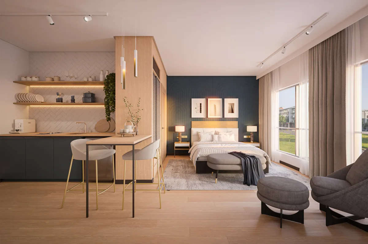 Studio serviced apartment interior